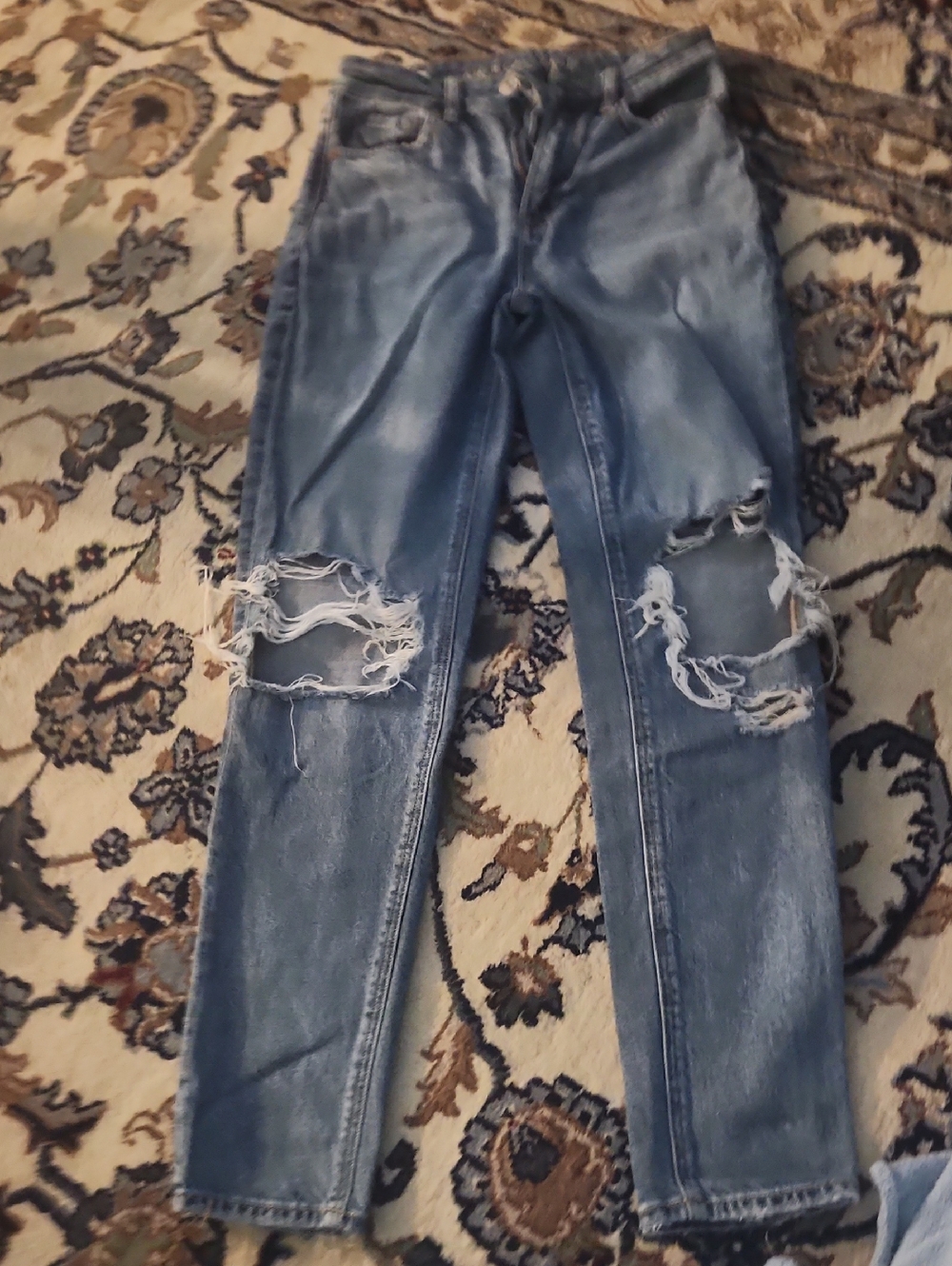 American Eagle Outfitters Women's Light Blue Ripped Skinny Jeans